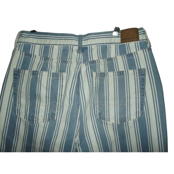 American Eagle Mom Jeans Womens Size 10L blue white striped high rise ankle - Picture 7 of 10